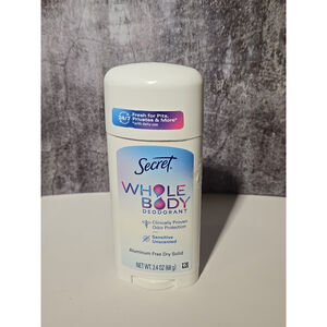 Secret Whole Body Women Deo. Stick Alum. Free Sensitive Unscented New 2.4oz(160)